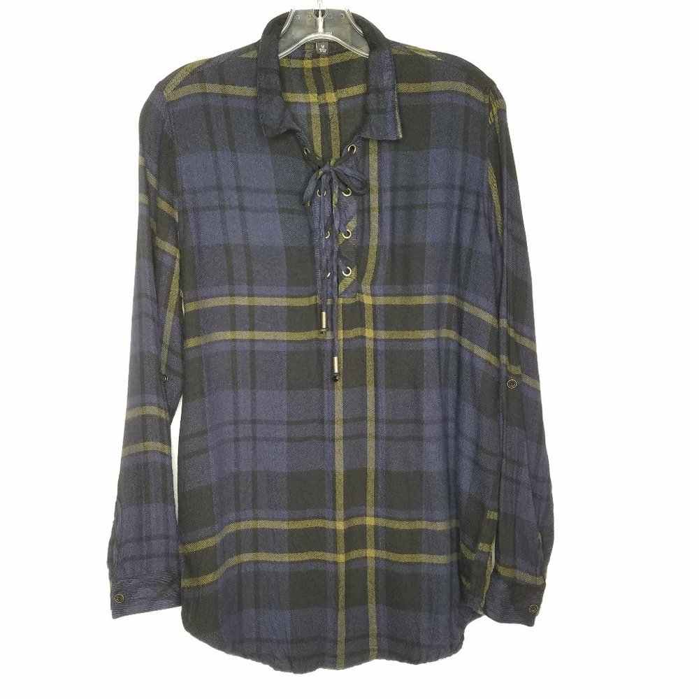 Active USA Blue Plaid Shirt Lace Up Front